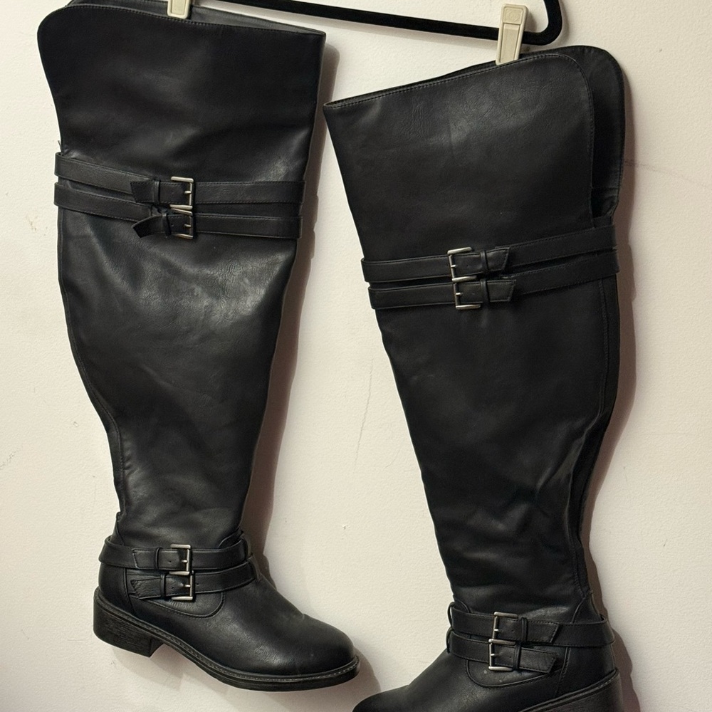 Torrid Black Over the Knee Boots with Buckle Detail